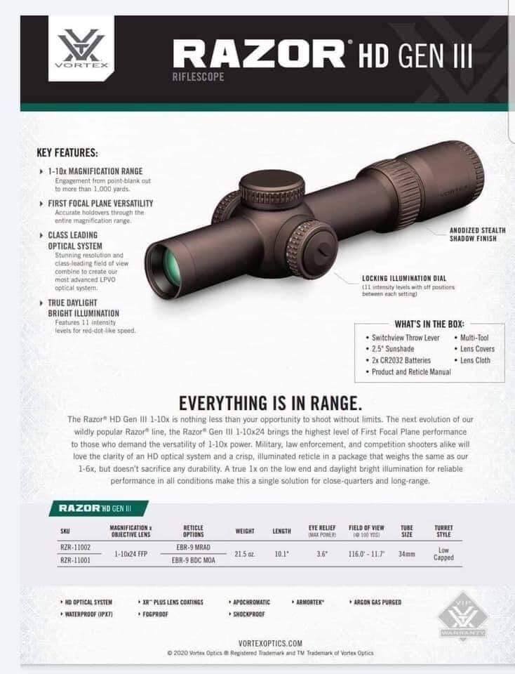 Vortex Optics Razor Gen III 1-10x24